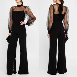 Black Halo Rosalie Sheer OrganPolka Dot Top Slit Leg Jumpsuit - (Sz: 4 - $485)